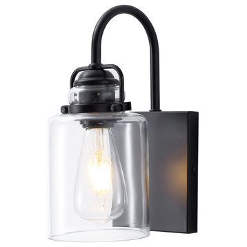 Modern Black 1-Light Wall Sconce Cylinder Clear Glass Design Light