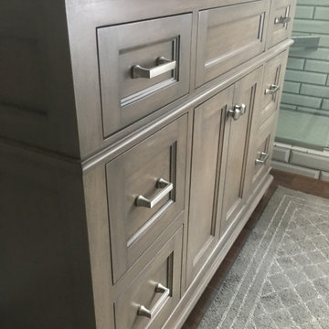 Custom bathroom handcrafted vanity, light stain finish