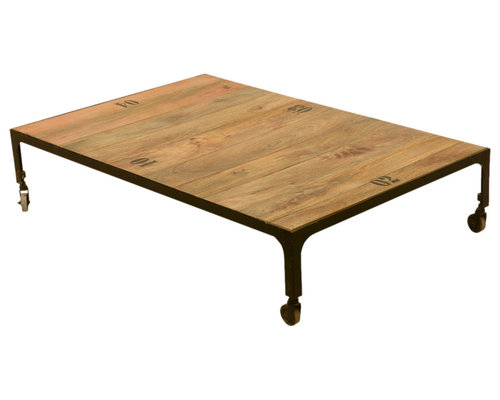 Coffee Tables Industrial Fusion Solid Wood & Iron Rustic Rolling Cart Coffee Table - Coffee Tables - Coffee Tables