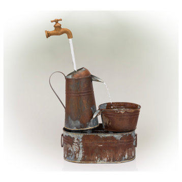 Rustic Invisible Flowing Spout Watering Can Fountain