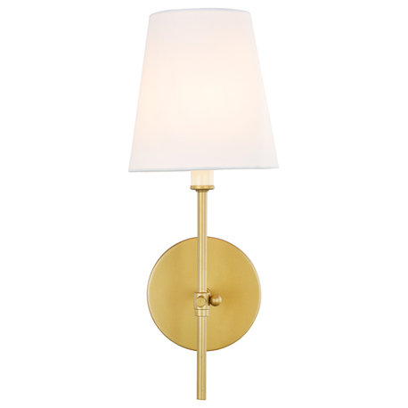 Brass Finish And White Shade 1-Light Wall Sconce