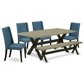 X697Fl121-6, 6-Piece Dinette Set, 4 Chairs, An Bench and Table, Wood