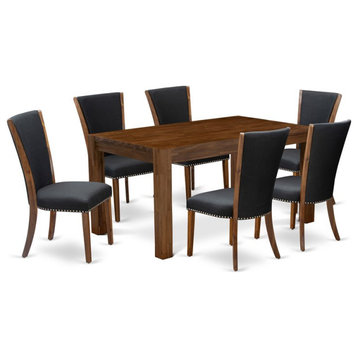 East West Furniture Celina 7-piece Wood Dining Set in Natural/Black