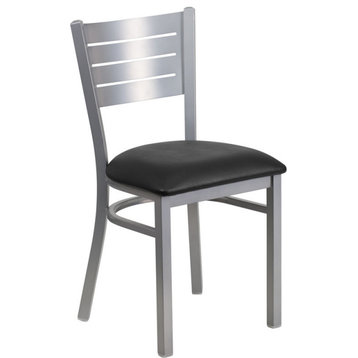 Hercules Series Silver Slat Back Metal Dining Chair, Black, Silver, 16.50"x19