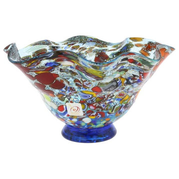 GlassOfVenice Murano Glass Millefiori Fazzoletto Bowl - Silver Aqua