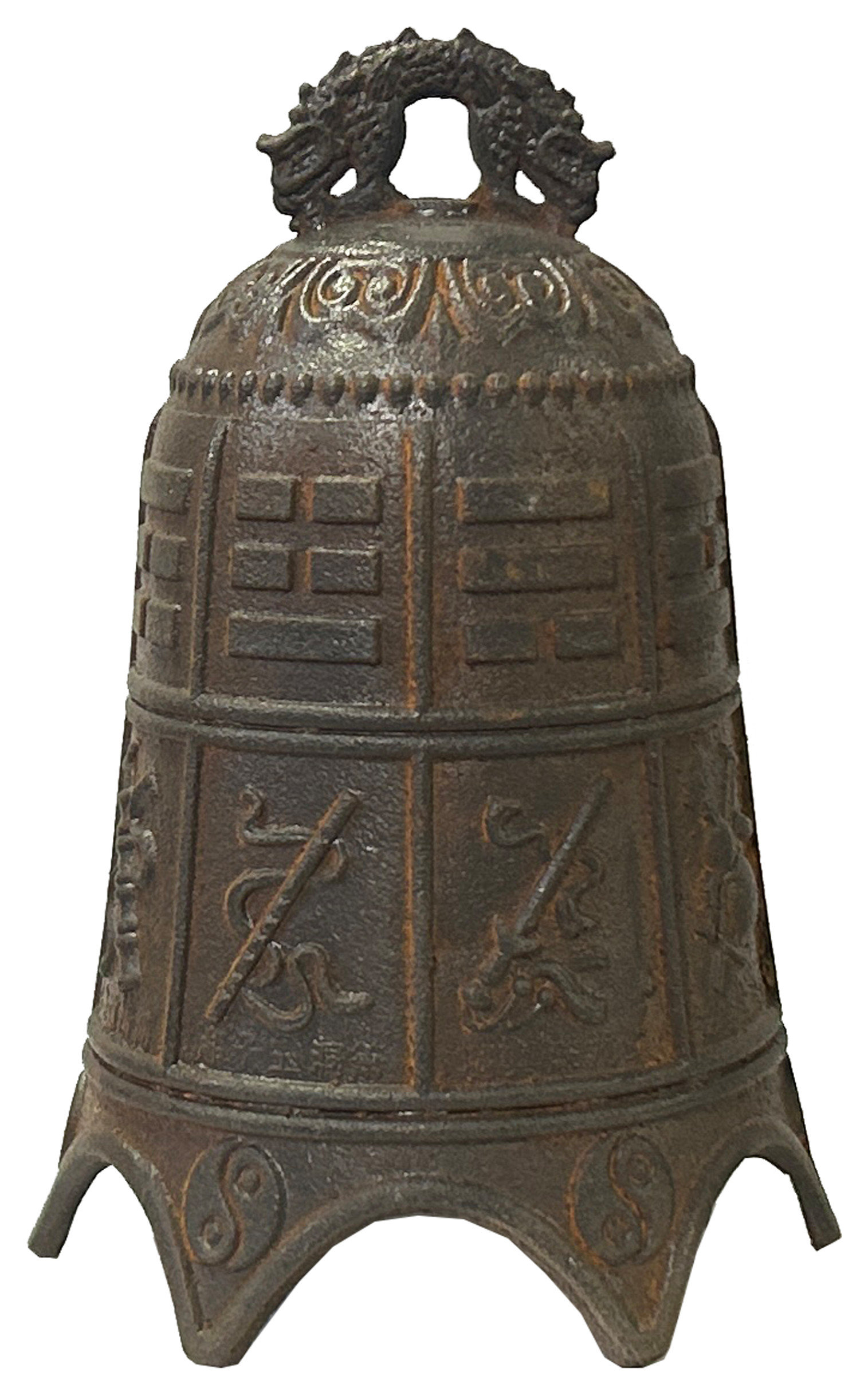 Chinese Rustic Iron Metal I Ching Hexagram Pattern Bell Display Art ...