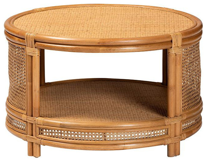 bali & pari Bowie Modern Bohemian Natural Brown Rattan 2-Piece Nesting End Table Set main image 1