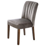 Harp and Finial - Capp Dining Chair Dove Gray Velvet Fabric Espresso Wood - The Capp Dining Chair presents a simple design while promoting elegant materials and clean lines. The gray velvet fabric has deep vertical ridges on the backrest, adding depth and comfort. The hardwood frame is both durable and attractive, giving the chair a natural elegance that perfectly accents a contemporary dining room.�