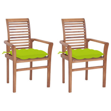 vidaXL Patio Dining Chairs 2 Pcs with Bright Green Cushions Solid Wood Teak