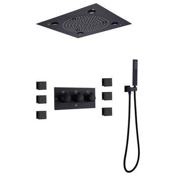 Luxury LED Rain Shower System With Rough-In Valve & 6 Body Jets, Matte Black