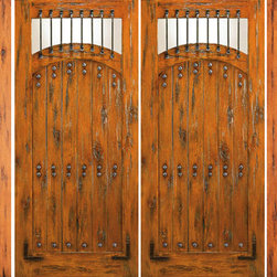 Entry Prehung Double Door with Two Sidelites, Knotty Alder - Front Doors