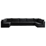 Meridian Furniture - Jacob Velvet Upholstered 7-Piece U-Shaped Modular Sectional, Black - Create the ideal seating arrangement for your space when you pick and choose the elements you like mostincluding this Jacob velvet modular sectional. Mix and match items in the Jacob collection to bring your living space or family room together with a personalized slant. Soft black velvet upholstery is soft and welcoming to the touch, adding a luxurious feel to everyday seating. Deep channel tufting adds to the piece's durability, and latches underneath the unit make it easy to attach to other pieces in the collection.
