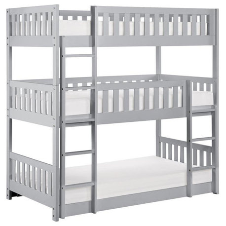 Lexicon Orion Transitional Wood Triple Twin Bunk Bed in Gray