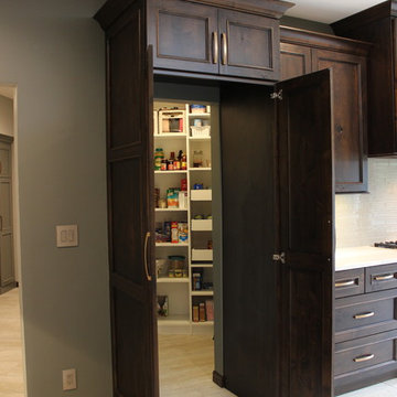 Rustic Alder Gray Stained Kitchen with White Hutch and Island