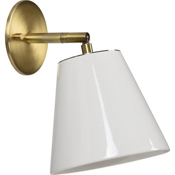 Kai Antique Brass Adjustable Wall Sconce With Ceramic Off-White Shade