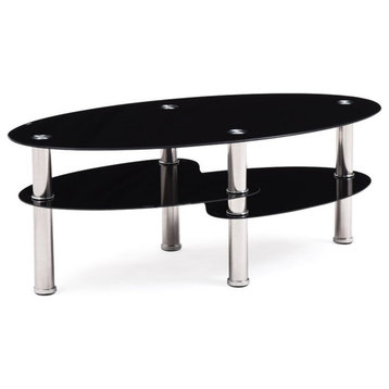 Pemberly Row Tempered Glass Oval Coffee Table in Black