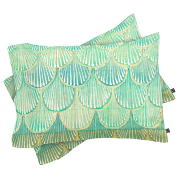 Deny Designs Cori Dantini Turquoise Scallops Pillow Shams, Queen