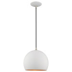 Livex Lighting - Livex Lighting White 1-Light Mini Pendant - Featuring a clean and crisp modern look. This mini pendant makes a contemporary statement with the smooth curve of the white exterior, it's perfect above a kitchen counter. A gleaming gold finish on the interior of the metal shade brings a refined touch of style.