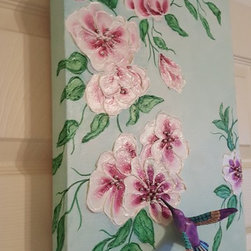 Hummingbird Floral Artwork 3D Canvas 12"W x 36"H ~ Artist Lorraine Blasetti - Paintings