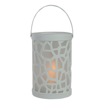 6.5" White Decorative Battery Operated Faux Flame LED Lantern