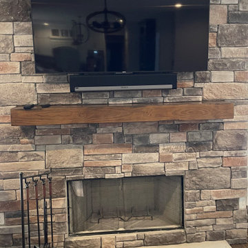 TV on stone Fireplace