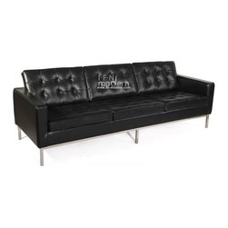 Florence Knoll Style Sofa Italian Leather Black - Sofas