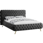 Meridian Furniture - Delano Velvet Upholstered Bed, Gray, King - Surround yourself in modern luxury when you add this Delano Grey Velvet King Bed to your bedroom oasis. Sumptuous by design, this bed features all-over button tufting for a look that is nothing short of stunning. This dimensional bed features a heavily padded headboard and side rails, each covered in magnificent-to-the-touch grey velvet for a look that's upscale and simply divine. Metal legs on this bed allow easy clearance for vacuuming, and the bed uses just a mattress, so there's no need for a box spring or foundation, which only adds to its sleek look.