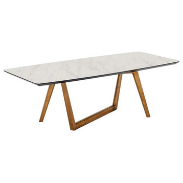 Modrest James 91" Contemporary Veneer & Marble Dining Table in Walnut/White