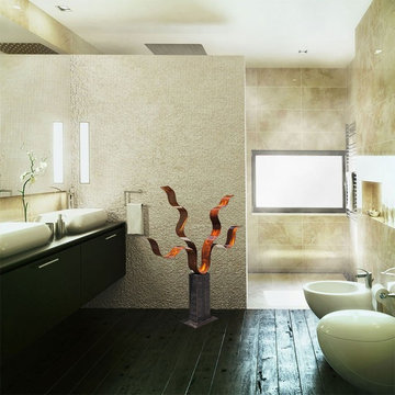 Modern Copper Metal Hand-crafted Indoor Sculpture - Reaching Out Copper by Jon A