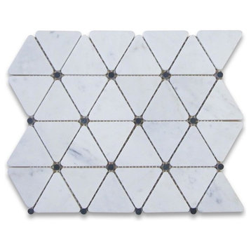 White Triangle Mosaic Marble With Black Round Dots Honed