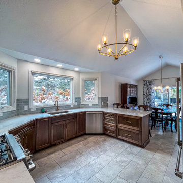 Two Tone Kitchen with Wood Stained and Light Beige Cabinets