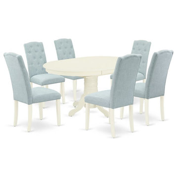 East West Furniture Avon 7-piece Wood Dinette Set in Linen White/Baby Blue