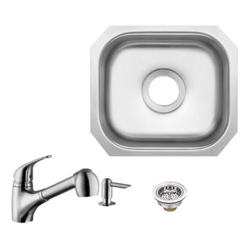 18-Gauge Single Bowl Bar Sink, Low Profile Pull Out Kitchen Faucet