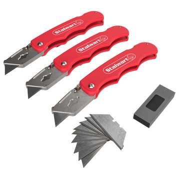Set of 3 Folding Utility Knives with Blades by Stalwart