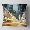 Traffic in Hong Kong at Night Cityscape Throw Pillow, 16"x16"