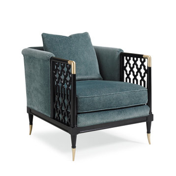 Upholstered Velvet Chair With Lattice Detail