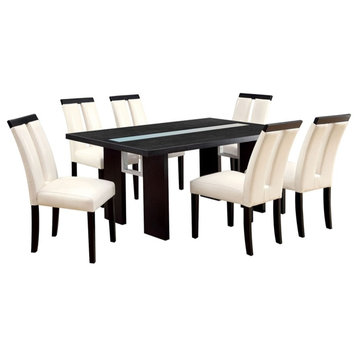 Bowery Hill Wood 7 Piece LED Dining Set in Black