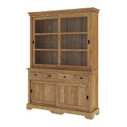 Brussels Reclaimed Teak Wood Sliding Glass Door 4 Drawer China Cabinet - China Cabinets And Hutches