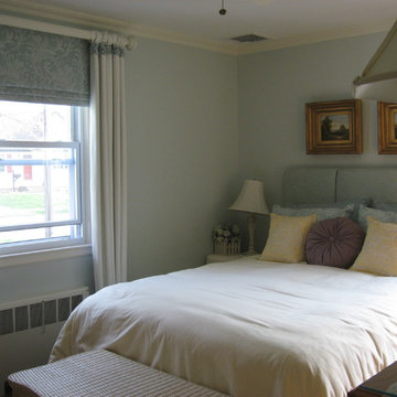 Upholstered Headboard, Custom Duvet, Shams, & Sunburst Pillow, Tab Sleeve Dra