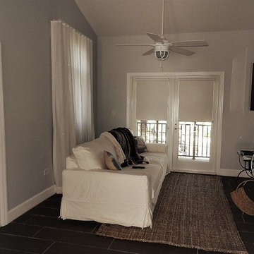 Ripple fold blackout and sheer drapes.