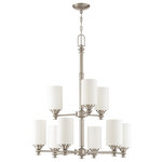 Craftmade - Craftmade Dardyn 9 Light Chandelier, Brushed Polished Nickel - The Dardyn series combines straight line design with todays most important finishes to create something extraordinarily simple. Pristine, oversized white glass shades accompany this elegant collection. The Dardyn magnificently lights up any room in your home for a glow that is modestly beautiful."