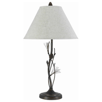 Benzara BM223610 Accent Metal Body Table Lamp Conical Shade, Bronze & White