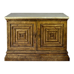 Aged Oak Carved Chest with Limestone Top - Products