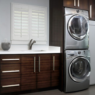 75 Beautiful Dark Wood Floor Laundry Room With Distressed Cabinets