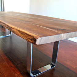 RECLAIMED LIVE EDGE WALNUT DINING TABLE WITH CHROME BASE - Dining Tables