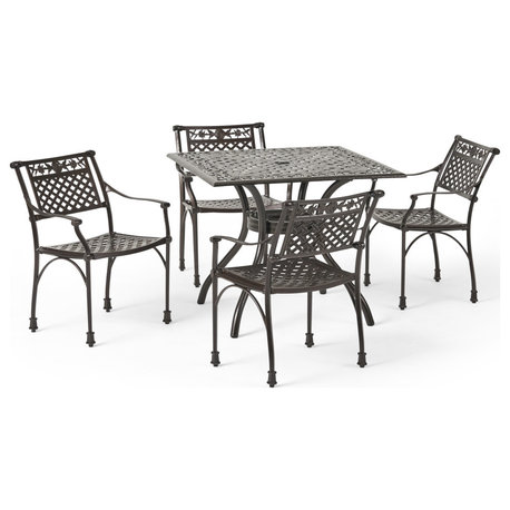David Outdoor Aluminum 5-Piece Dining Set With Square Table