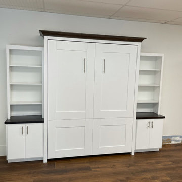 Custom Built Vertical Queen Size Murphy Bed with Side Shelving & Storage