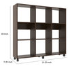 Benzara UPT-242343 49" Wood Bookcase, 9 Open Compartments, Caster Wheels, Brown