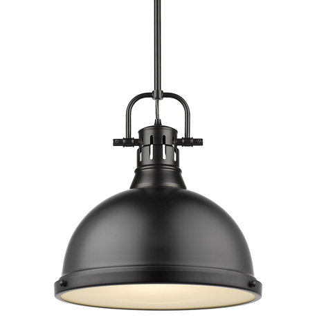 Duncan 1 Light Pendant, Rod, Black, Matte Black Shade