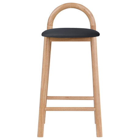 Meridian Furniture Calvin Vegan Leather Stool, Black, Natural Finish